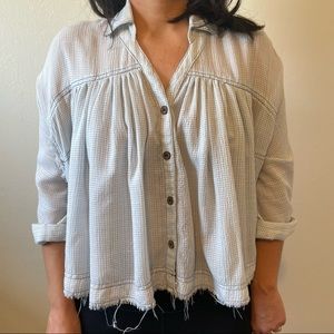 We The Free Blue Plaid Gathered Shirt XS